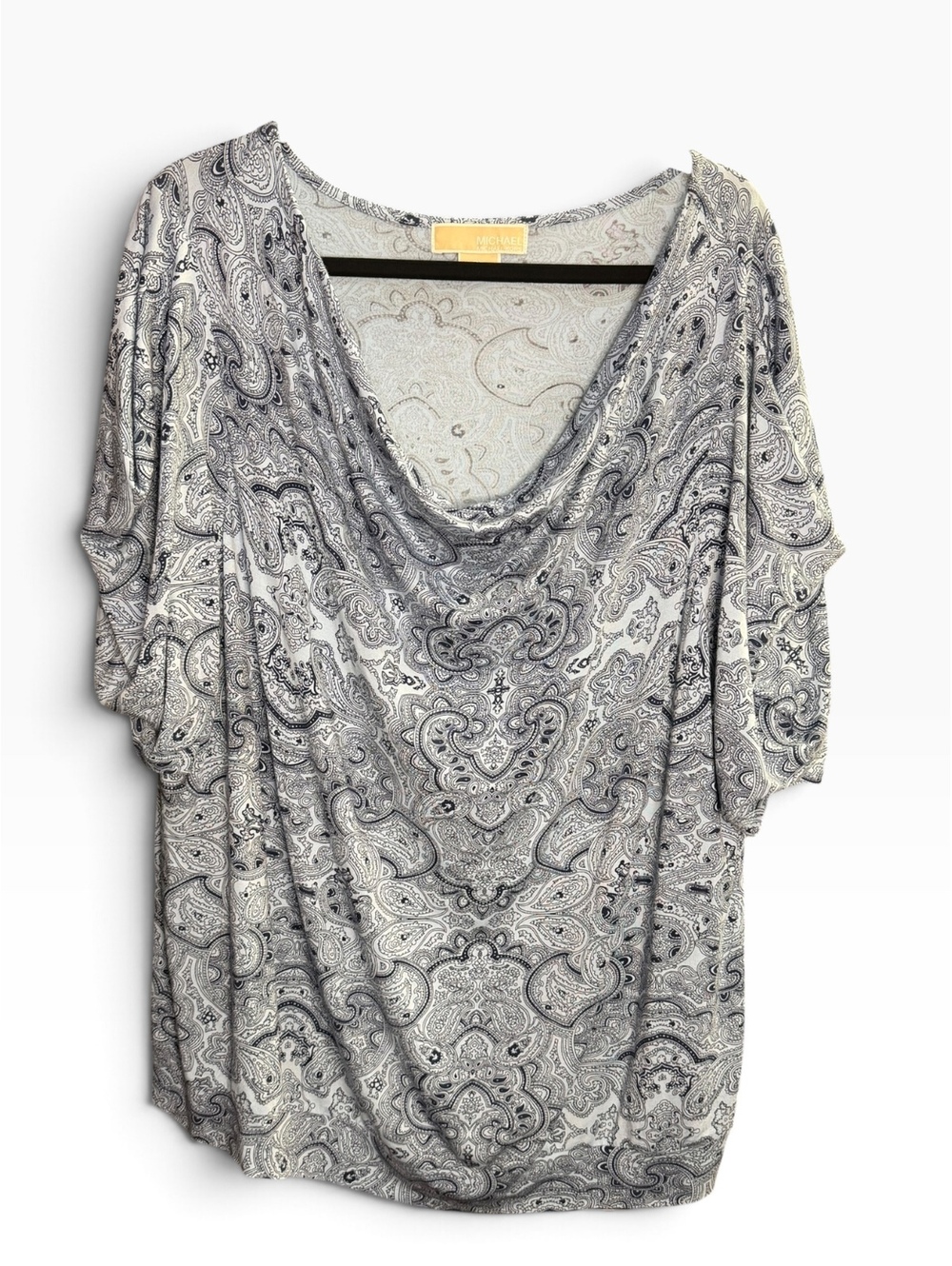 MICHAEL Michael Kors Paisley Cowl Neck Top Womens 3X Black White Plus Size